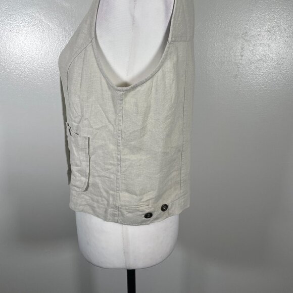Christopher & Banks Vest Women's 6 Beige Linen Pockets Notch Lapel Button Front - Picture 8 of 15